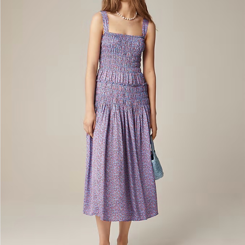 J. Crew Smocked Bodice Midi Dress in Summer Fields Print S